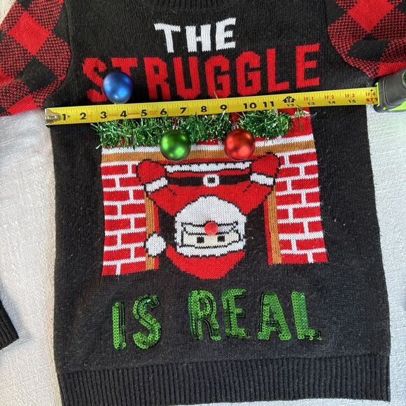 Santa Struggle is Real Ugly Christmas Sweater‎ Fireplace Plaid M (7-9) - Picture 5 of 7